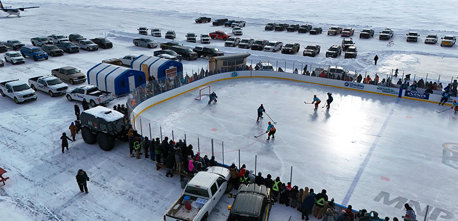 Aerial shot of hockey game